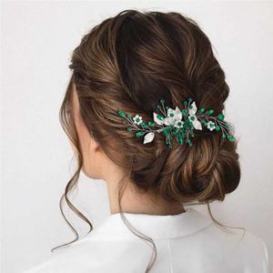 Свадебные украшения для волос ретро свадебные боковые боковые волосы зеленый хрустальный шпиль
