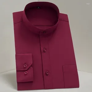 Koszulki męskie 40%bawełny stand-up kołnierz długi rękaw dla mężczyzn Slim Fit Formal Shirt Solid Color Blows Miękkie ubrania biurowe