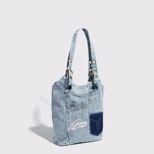 Draw String Y2K Girls Umhängetasche Mode Vintage Denim Handtasche Piles Jeans Patchwork Nieten Totes Frauen Taschen