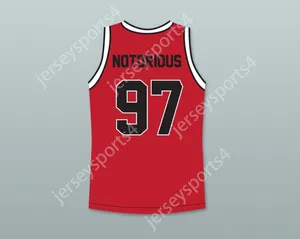 Notorous Notorious B.I.G.97 Bad Boy Red Basketball Jersey com Patch Top Stitched S-6xl