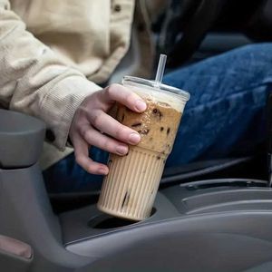 タンブラー1PC 650mlのガラスカップ蓋とストロータンブラーアイスコーヒーカップポータブル飲酒マグカップ夏の飲み物ギフトh240506