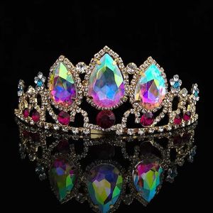 Headbands Fashion Bride Wedding Tiaras Baroque Headpiece Glass Crown Girl Princess Diadem Wedding Photography Hair Accessories Q240506