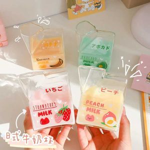Tumblers 380ml Kawaii Square Milk Paper Box Glass Cup Cute Strawberry Creative Breakfast Home Portable Student Transparent H240506