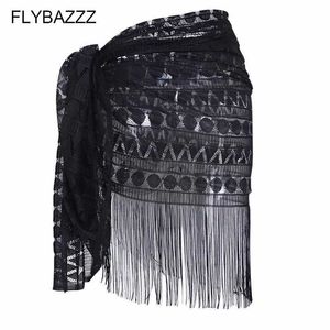 Women Beach Wear 2019 New Women Bikini Beach Cover Up Sexy Lace Tassels Short Shairts Sarong Swimwear Bandrage Sarong Wrap Cover Up Y240504