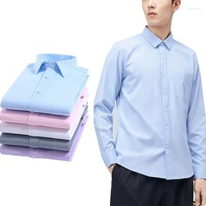 Men's Polos Summer Casual Shirt Single Pocket Button Breathable Long-Sleeved Solid Color Simple Business Clothing