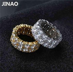 Jinao ny design guld silver färgpläterad mikrobelagd 2 rad kedja stor zirkon glänsande hiphop finger ring för män kvinnor8546433