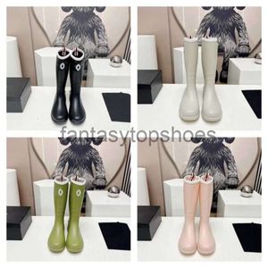 Chanelllies Interlocking shoes Channeles Channeles C Season two Rain Boots Proof Water Womens Knee Boot rainboot 32cm Medium Tube Thick British Style Martin waterp