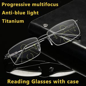 CLLOIO Progressive Multifocal Reading Glasses Men Blue Light Blocking Alloy Presbyopic Glasses Women Bifocal Eyewear 240416