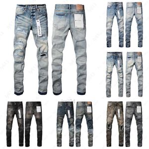 Herrdesigner män lila jeans märke denim byxa ruin hål byxor höjd kvalitet broderare nödställd rippad cyklist svart blå jean herr klädsz7up