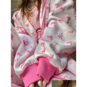 Mens hoodies tröjor houzhou y2k extra stor kaii rosa blixtlås huvtröja kvinnor mjuk tjej japan harajuku söt tryck tröja topp dhkj4