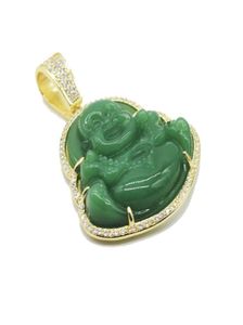 Hip Hop Iced Out Buddha Green Stone Zircon 18K Gold Plated Necklace For Men Women2554416