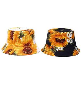 Buły Buły Sunflower Printed Singe Brim Hats Podwójny zużycie letnie czapki słoneczne dla damskich dziewcząt prezenty moda6719095