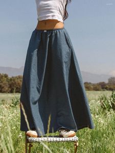 Etekler kadın uzun ekose elastik bel a-line bahar yaz gündelik sokak kıyafetleri