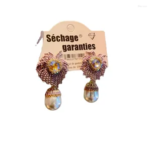 Kolczyki stadnonowe taro fioletowe koraliki z przodu i tył Dwa używają lekkiego luksusowego przemysłu ciężkiego francuska perła Grace