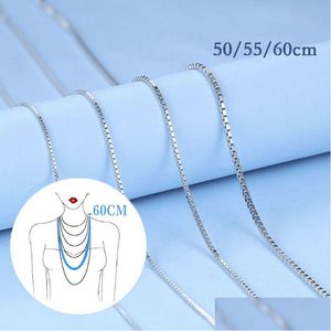 Chains S925 Sterling Sier Long Box Chain Necklace For Women Gold Rose Color Diy Jewelry Handmade Accessories 50 55 60Cm Drop Delivery Dhihz