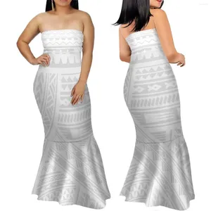 パーティードレスマザーデイポリネシアントライバルデザインエレガントなホワイトフィッシュテイルハワイ8xlマーメイドドレス