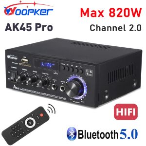 Amplifikatör woopker stereo güç amplifikatörü AK45 Pro Max 820W 2 Kanal Sınıf D Bluetooth HiFi Amp Karaoke Oyuncu Ev Sineması