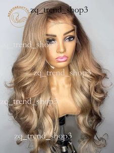 Honigblonde Spitze vorne Perücke Körperwelle 13x6 hd transparente Spitze Frontalperücke Ombre Blonde gefärbte menschliche Haarperücken mit brauner Wurzel 572