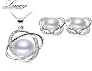 Brincos de colar de pérolas de água doce Conjuntos de jóias SetsReal 925 Sterling Silver Jewelr Conjuntos para Women1109968