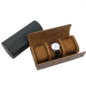 Cosmetic Bags Free Customized PU Leather Watch Roll Men Holder With Slid In Out Organizer 3 Slots Display Storage Box