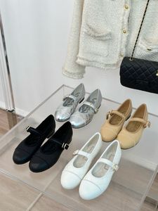 2024 New Mary Jane Flat Shoes خط نسائي مع أحذية الباليه من الجلد الفرنسي