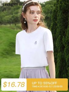 Women's T-Shirt I believe you are the womens three proof cotton T-shirt for the 2024 summer new short sleeved breathable slim fit casual fashion top 223215190L2405