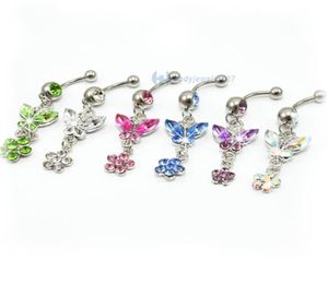 Farben D0116 6 rosa Farbe Körper Juwely Bauchnabel Navel Ringe Körper Piercing Schmuck Dangle Mode Charm CZ Stein 20pcslot7701511