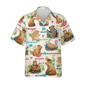 Herren lässige Hemden lustige Capybara 3D -Druckhemden für Männer Kleidung lässige süße Kapibara Beach -Hemd Hawaiian Tier Cartoon Blusen Frauen Repel Top Y240506