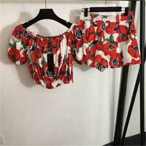 fashion skirt set designer dress two piece sets summer new suit printed line neck short-sleeved top and high waist short pants skirts outfits vintage womens clothes