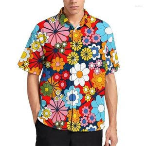 Mäns casual skjortor färgglada blommiga mönster tryck kort ärmskjorta college bär ljus strand semester fashionabla shi