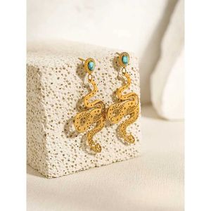 Earrings Gold Plated Stainless Steel Snake Drop Earrings for Women Trendy Luxury Turquoise Dangle Earrings Aesthetic Jewelry 230831