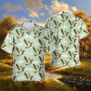 Мужские повседневные рубашки модные маллард 3D -печатные рубашки для мужской одежды для утки охота на камуфляж графический лацка