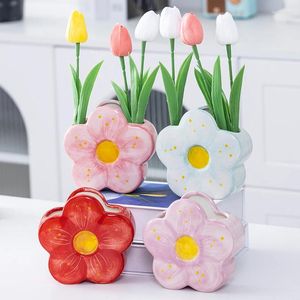 Vases Flower Shaped Pink Ceramic Vase Decorative Cute Home Decor Multifunctional For Wedding Decoration