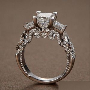 Solitaire Ring Vintage Princess Cut Lab Diamond 925 Sterling Sier Engagement Fead Cand Fands for Women Bridal Fine Party Gioielli DHSCO