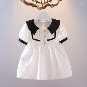 Girl Dresses Summer Baby Doll Collar Splicing Color Dress Fancy Sweet Button Princess Children'S Casual For 1-3Y