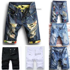 Pantaloncini da uomo jeans jeans jean jean denim causale slitta skate skate skate board caviglia alla caviglia strappata ondata