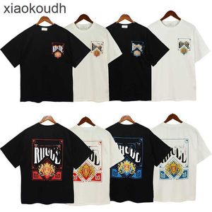 İlkbahar ve yaz için Rhude High End Tasarım Kıyafetleri Yeni Kısa Kollu Yüksek Sokak Moda Erkek ve Kadın Cinsiyetsiz Oyun Kartı Baskılı Gevşek Tshirt 1: 1 Etiket