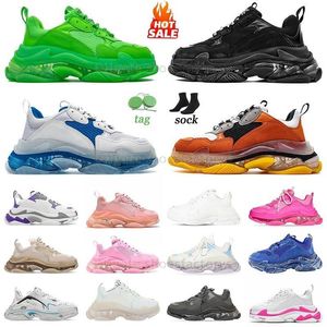 Designer Triple S Sneakers Mens Women Casual Shoes Clear Sole Platform Sneaker White Black Grey Red Pink Blue Royal Neon Green Outdoor Old Dad Trainers Storlek Eur36-45