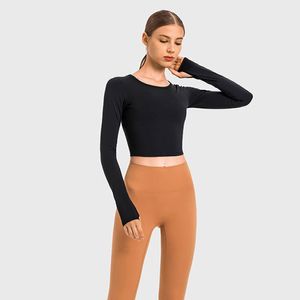 L-128 Przycięta bluza z kapturem Slim Fit Blushirts Yoga Outfit Fashion All-Match Sports Tops Kurtka Kobiet Lisure Płaszcz Długie rękawy Runnin 218r