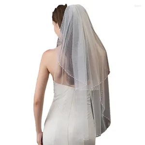 Bridal Veils Wedding Party Bride Veil With Hair Comb Double Layer Beadwork White Elegant Short Accessories