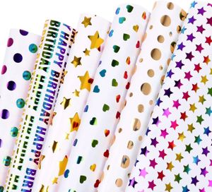 6 lençóis de papel de embrulho de aniversário 50*70cm Love Star Polka Dot Papel de presente de natal