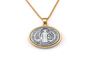 10pcs/partie Antique Gold St Benedict Medal Charm Naszyjniki dla męskiej biżuterii Masowe Akcesoria łańcucha 23,6 cala A-557D2344200