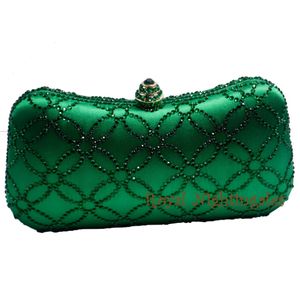 Wholesale-Flower Emerald Dark Green Rhinestone Crystal Clutch Evening Bags for Womens Party Wedding Bridal Crystal Handbag and Box Clut 244s