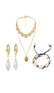 Fashion sea shell starfish imitation pearl necklace earrings bracelet jewelry set 3 piece set ladies birthday gift7306863