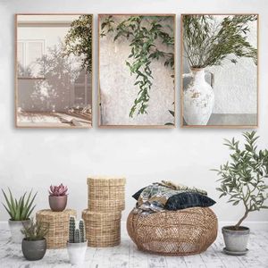 Pers Scandinavian Simple Bohemian Wall Art Испанский архитектура зеленые листья Ридс Х.Д.