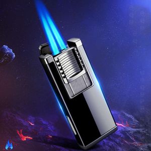 Dual Torch Cigar Lighter With Built In Cigar Punch - Pocket Size 2 Adjustable Jet Flames - Gift Accessory Cut