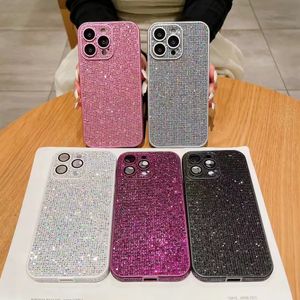 Moda Bling Glitter Sparkling Diamond Phone Case para iPhone 11 12 13 14 15 15 Pro Max Lens Protection Camera Protection Rhinestone Caso de capa à prova de choque