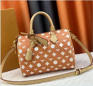 Designers högkvalitativ handväska kvinnor läder axel väska mode klassisk avtagbar axelstrap crossbody väska lyxys brun blommor tote