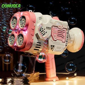 Gun Toys Kids Automatyczne elektryczne bąbelkowe Bubble Rakiet Bubble Maszyna Myakier Mydło Bubble Bubble Pistolet z zabawką LED dla dzieci ślub T240506