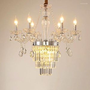 Ljuskronor franska romantiska guld lyxiga villa kristall ledde ljuskrona nordisk elegant klar färg 6-huvud sovrum hall e14 pendent lampa